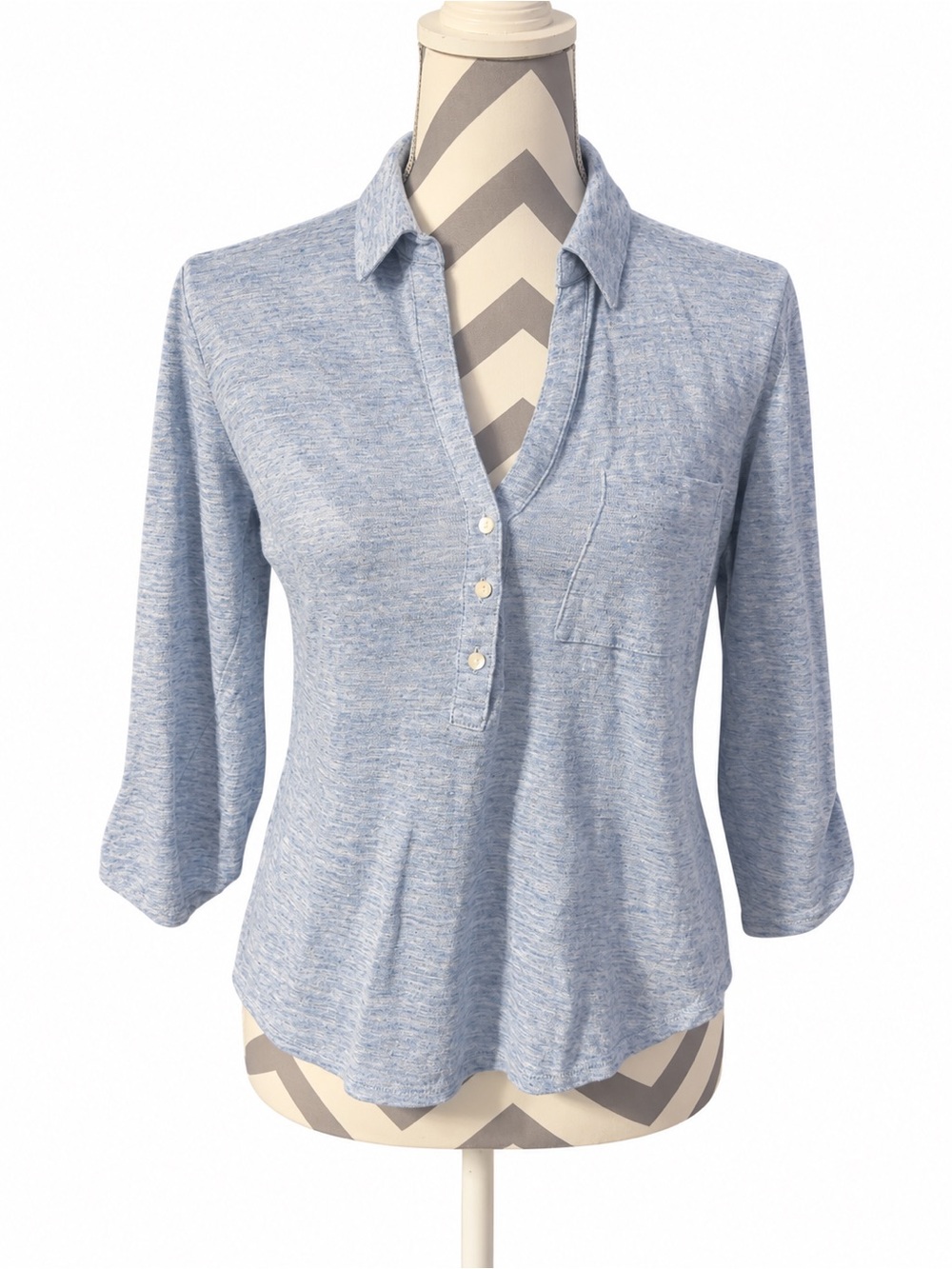 Ann Taylor Light Blue Heather Button-Down Henley Top size S retail $70.00